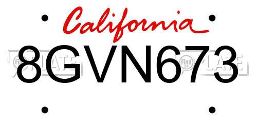 8GVN673 California License Plate