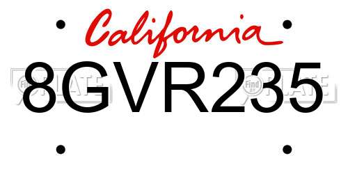 8GVR235 California License Plate