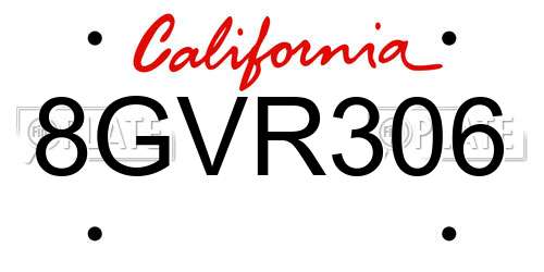 8GVR306 California License Plate