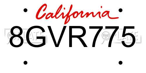 8GVR775 California License Plate