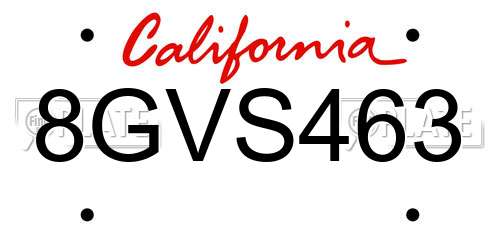 8GVS463 California License Plate