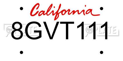 8GVT111 California License Plate