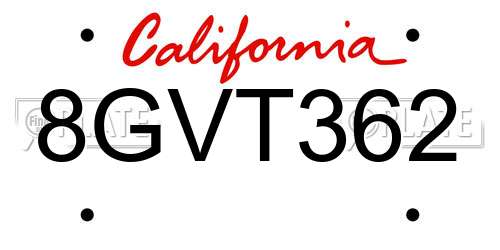 8GVT362 California License Plate