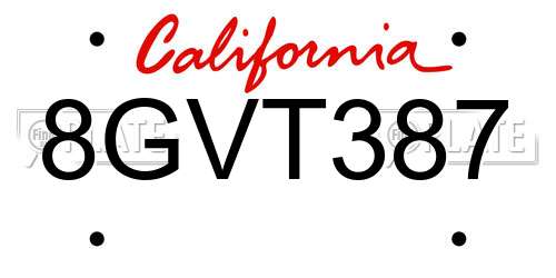 8GVT387 California License Plate