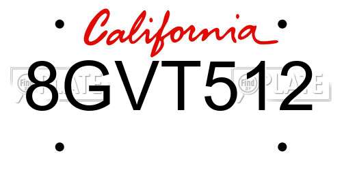 8GVT512 California License Plate