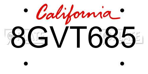 8GVT685 California License Plate