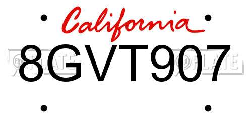 8GVT907 California License Plate