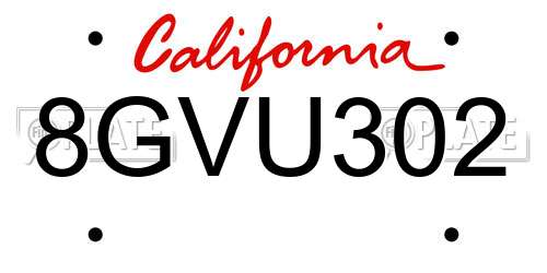 8GVU302 California License Plate