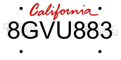 8GVU883 California License Plate