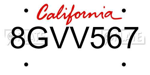 8GVV567 California License Plate