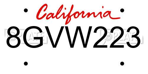 8GVW223 California License Plate