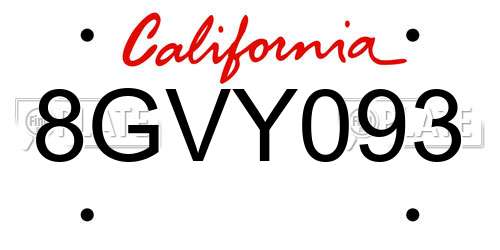 8GVY093 California License Plate