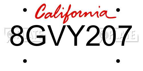 8GVY207 California License Plate