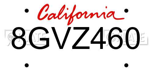8GVZ460 California License Plate