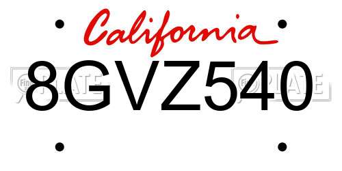 8GVZ540 California License Plate