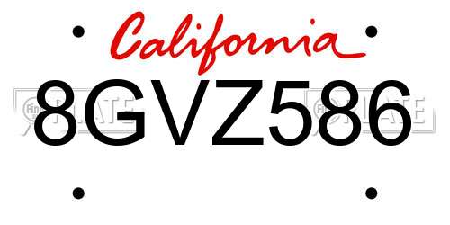 8GVZ586 California License Plate