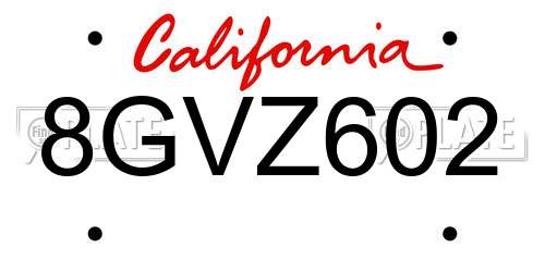 8GVZ602 California License Plate