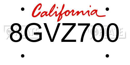 8GVZ700 California License Plate