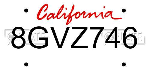 8GVZ746 California License Plate