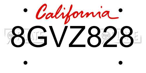 8GVZ828 California License Plate
