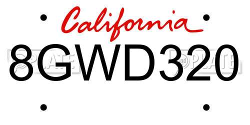 8GWD320 California License Plate