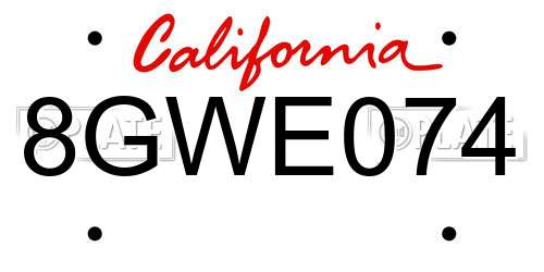 8GWE074 California License Plate