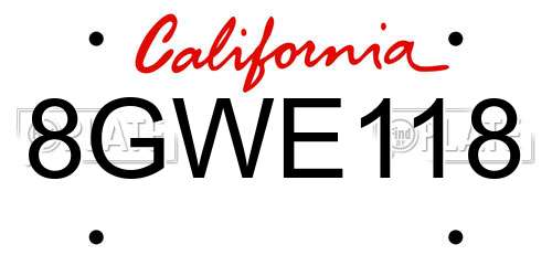 8GWE118 California License Plate