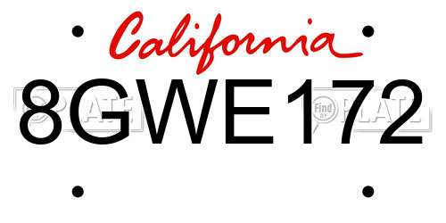 8GWE172 California License Plate