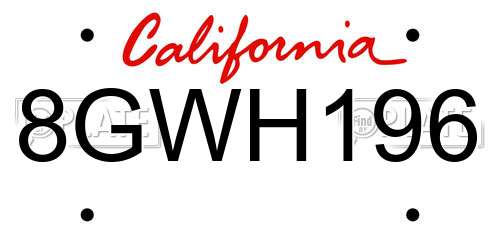 8GWH196 California License Plate