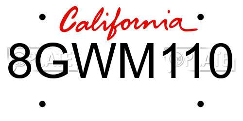 8GWM110 California License Plate