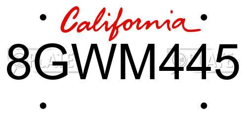 8GWM445 California License Plate