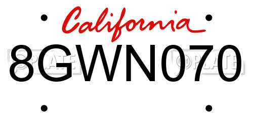 8GWN070 California License Plate