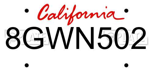 8GWN502 California License Plate