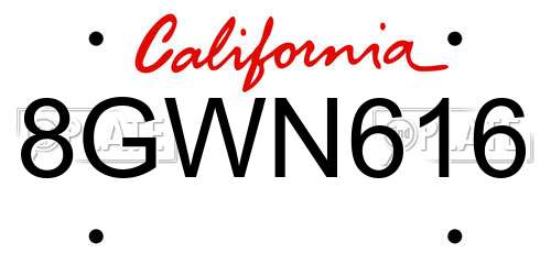 8GWN616 California License Plate