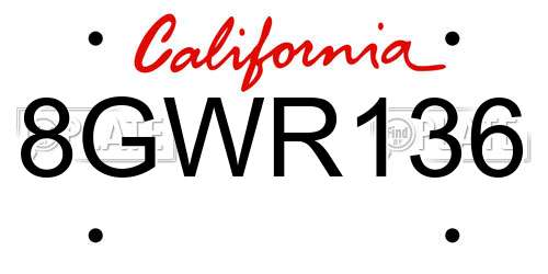 8GWR136 California License Plate