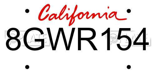 8GWR154 California License Plate