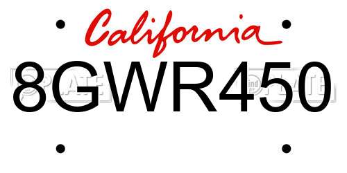 8GWR450 California License Plate