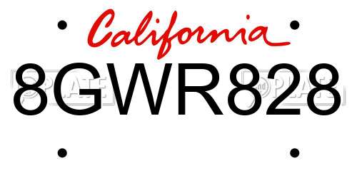 8GWR828 California License Plate