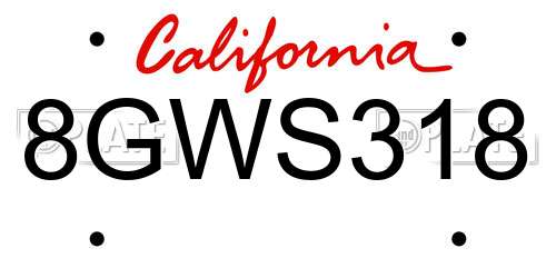 8GWS318 California License Plate