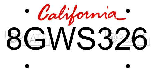 8GWS326 California License Plate