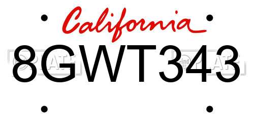 8GWT343 California License Plate