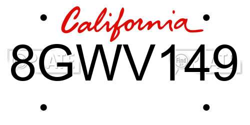 8GWV149 California License Plate