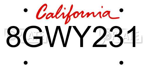 8GWY231 California License Plate
