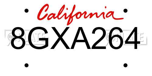 8GXA264 California License Plate