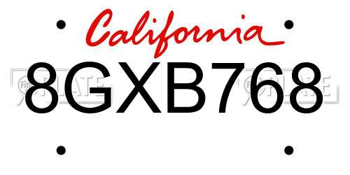 8GXB768 California License Plate