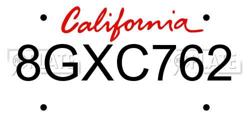 8GXC762 California License Plate