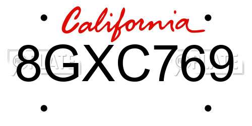 8GXC769 California License Plate