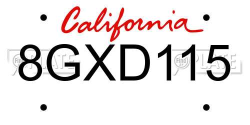 8GXD115 California License Plate