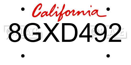8GXD492 California License Plate