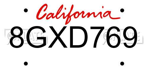 8GXD769 California License Plate
